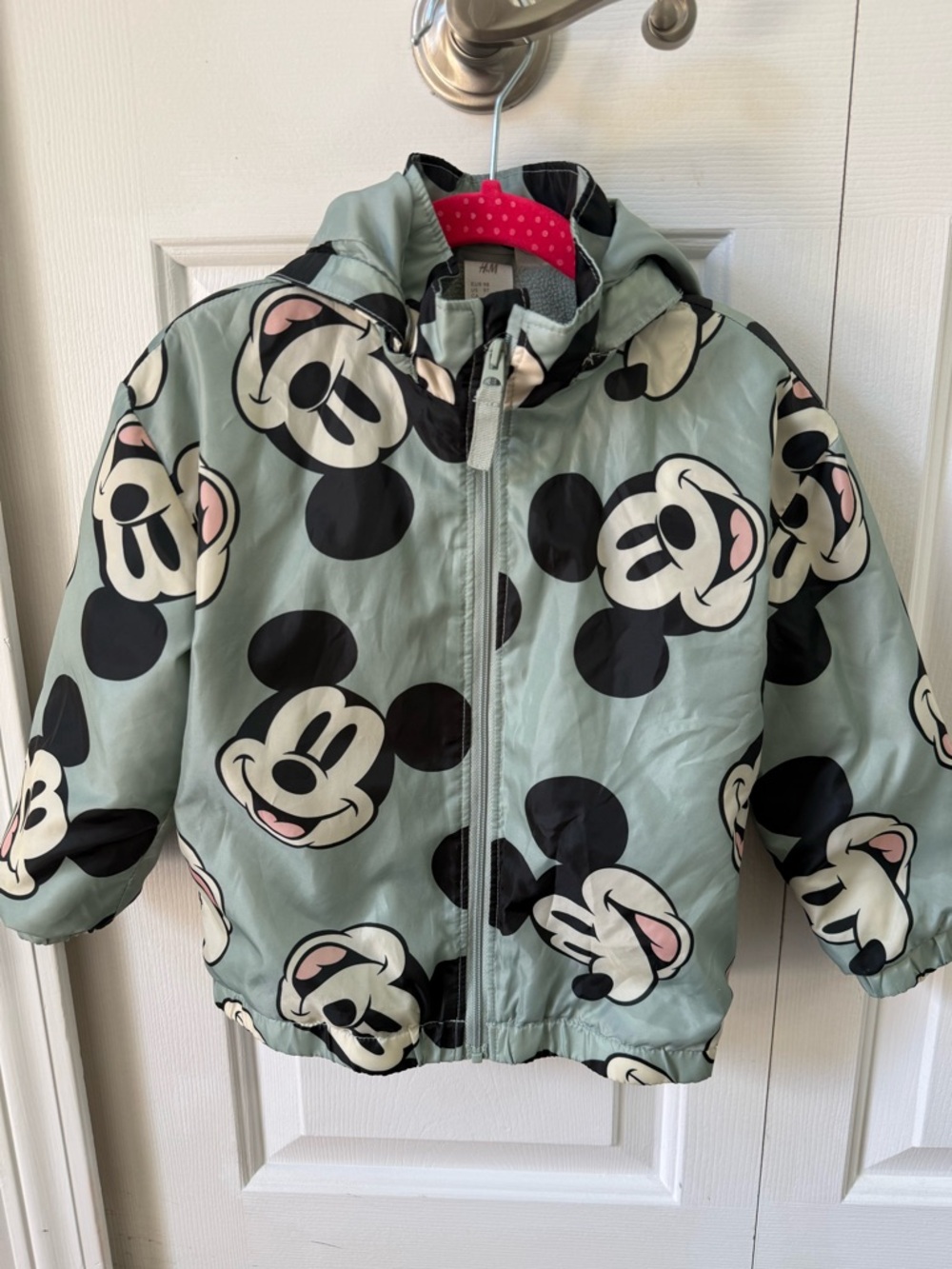 H&M Light Green Mickey Mouse Hooded Rain Jacket